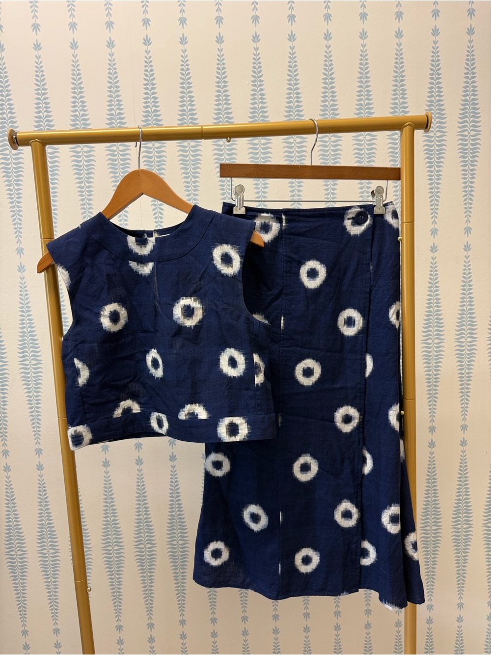 Navy Blue Two-Piece Set with White Pattern